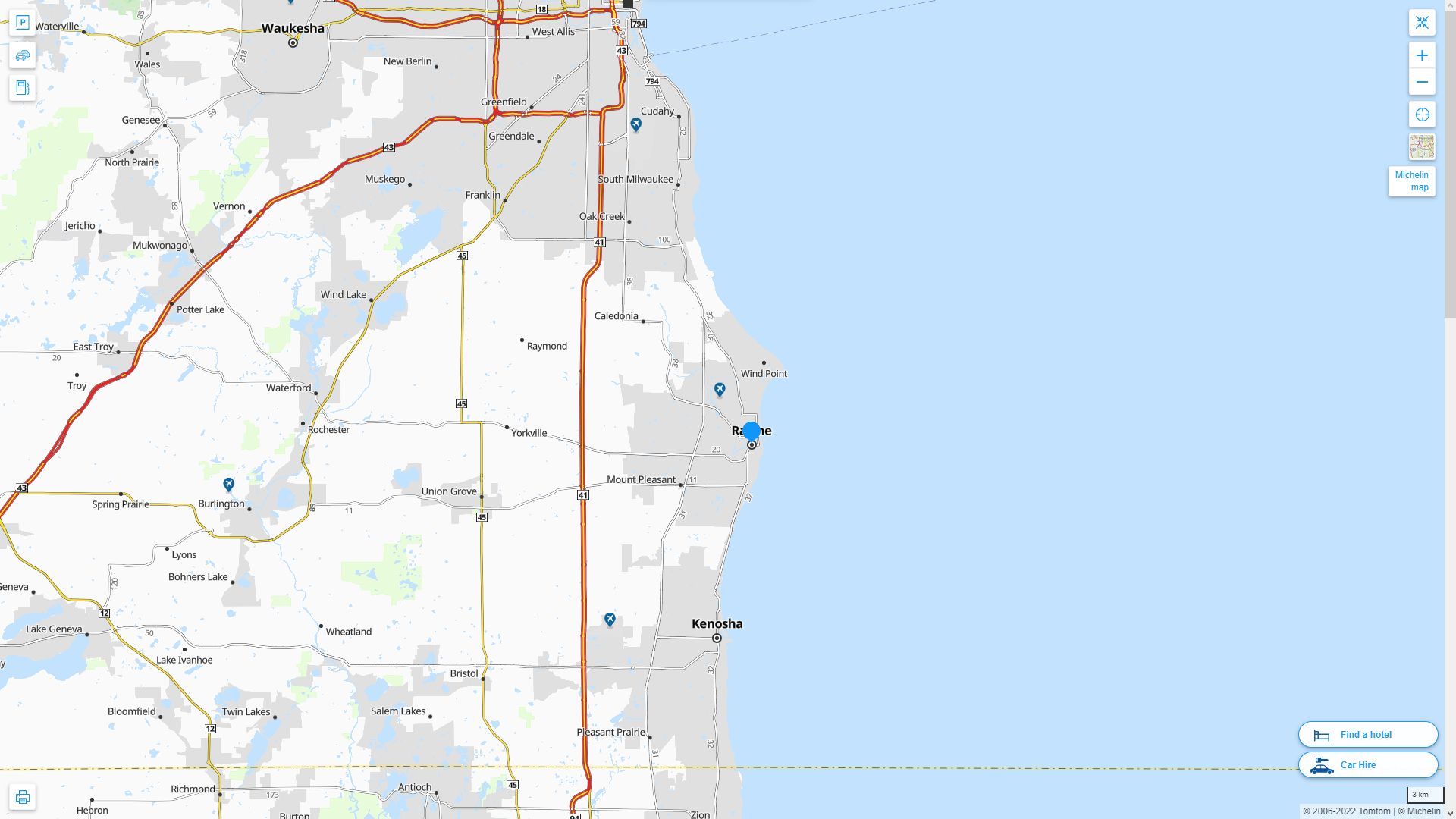 Racine Wisconsin Highway and Road Map